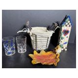 Small round metal basket & misc