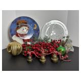 Christmas decorations, plates & Vtg brass bells