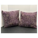 (2) purple flowered throw pillows