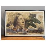 Print of Western Native American art framed..