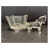 Vtg Glass horse & carriage planter