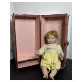 Vtg Doll & Vtg Red metal doll trunk case