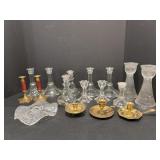Crystal, glass & brass candle holders
