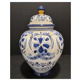 Ceramic Blue & White ginger jar 13"H.