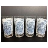 Vtg Currier & Ives (4) glassware tumlers 12oz