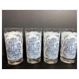 Vtg Currier & Ives (4) glassware tumlers 12oz