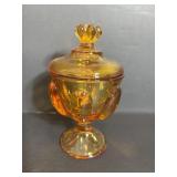 Vtg MCM Viking Glass Amber 6"K footed..