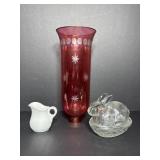 Bunny dish & misc glassware