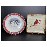 Snowman & cardinal decorative plates