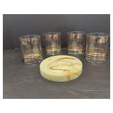 Uranium glass ashtray & (4) Vtg Mid-Century...