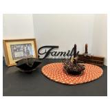 Metal Family Sign, Candleholders, Picture & Misc.
