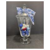 Glass Pedestal Cannister With Bulb Ornaments