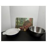 Stainless Steel mixing bowl, Ikea casserole dish..