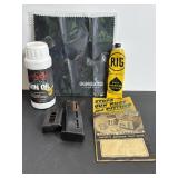 (2) gun clips, oil, grease & misc