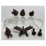 3 Resin & Cast Iron Birds & Dragonfly chipped beak