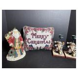 Christmas Pillow, 9"H Santa & Candle Holders