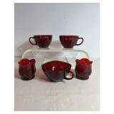 Vintage Ruby Red Cups, Square Cup & Tulip Votives
