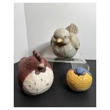 Wood Hen9"x8" Resin Cardinal 11"x7" & Bluebird6"x4