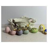 Vintage Porcelain Eggs one damaged & Candy Dish