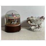 Ceramic Cherub Bowl & Musical Snow Globe