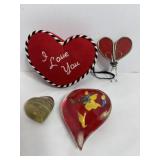 Glass Heart Paper Weight & Misc