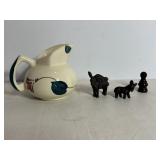 Vintage 4.5"H Pitcher & Metal Donkey Figurines