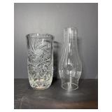 8"H Cut Crystal Vase & 9"H Glass Chimney