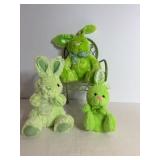 Green Plush Bunnies & Metal Chair
