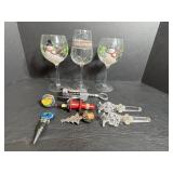 Wine Stoppers, Hand Painted Wine Glasses & Misc
