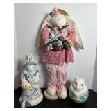 13" Paper Mache Bunny, 24" Bunny & Round Bunny
