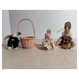 Mini Wicker Basket & Fabric Bunnies