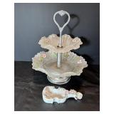 2Tier Scalloped Glass Serving Tray 12"H, 10"&7"Dia