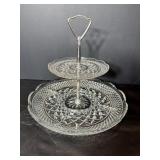 2 Tier Glass Serving Tray 10"H, 11"&6" Dia