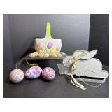 Vintage Teleflora Planter, Plaster Bunny & Eggs