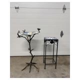 31" Bird Bath with Glass Bowl & Side Table 24"H