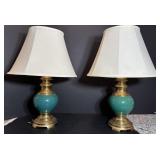 Brass & Green Table Lamps 7"H some Shade Damage