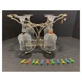 Metal Glass Stand, Crystal Wine Glasses & Markers