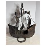 Vintage Sculptured metal ship 18.5"W X 8.5"D X