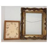 Vtg Frame 16" x 19" & framed embroidery 9" x 11"