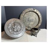 Vtg Tin with pewter design, serving tray & ...