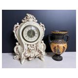 Vtg Decorative clock 6.5"H & Vase 6.25"H