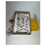 Vtg tackle box, fishing lures & misc