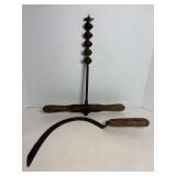 Vtg Sythe & large drill bit