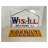 Vtg Tin signs - Foxbilt Feeds & Wisconsin...