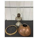 Vtg Rayo oil lamp, coper shade & misc 21"H