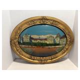 Vtg Oval Convex- bubble reverse glass painting....