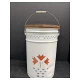 1987 Stenciled Tin 12'Dia 17.5'H Wood Lid