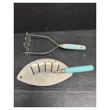 Vintage Foley Turquoise Handled Utensil & Masher