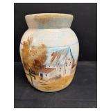 Hand Painted Crock & Lid 9'H