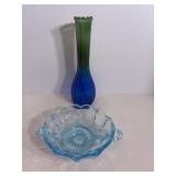 Vintage Ombre Blue Green Bud Vase & Trinket Dish